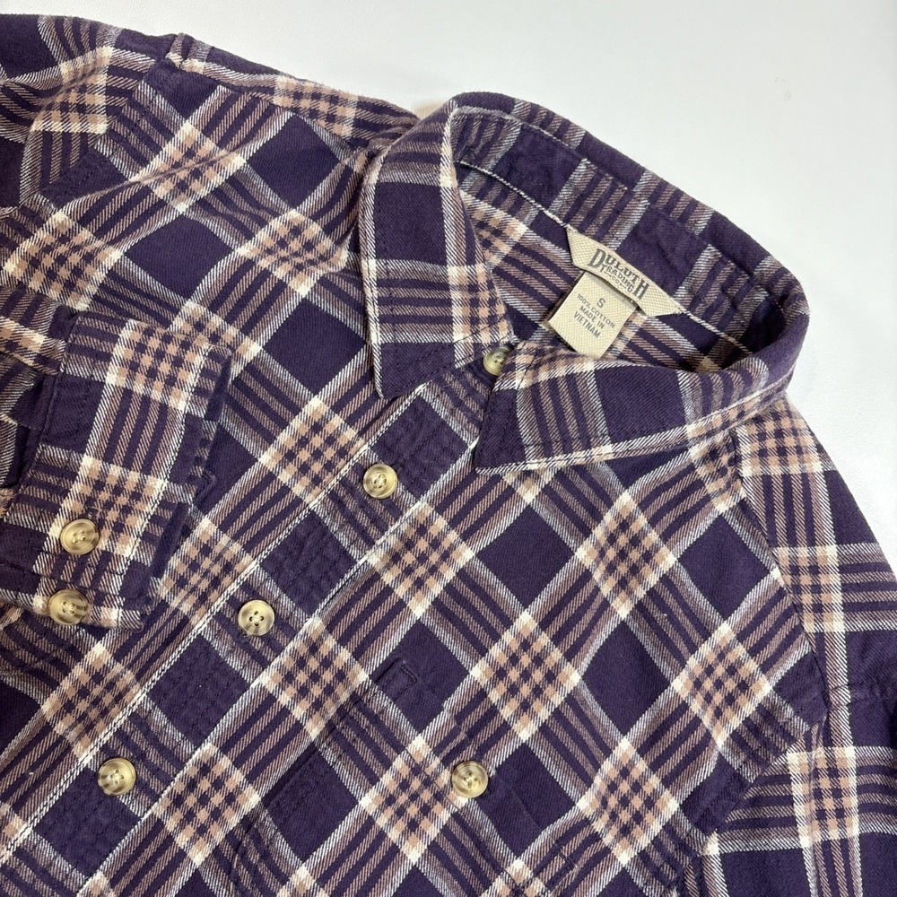 Duluth Trading Co Shirt Women's Small Purple Multicolor Plaid Button Up Flannel
